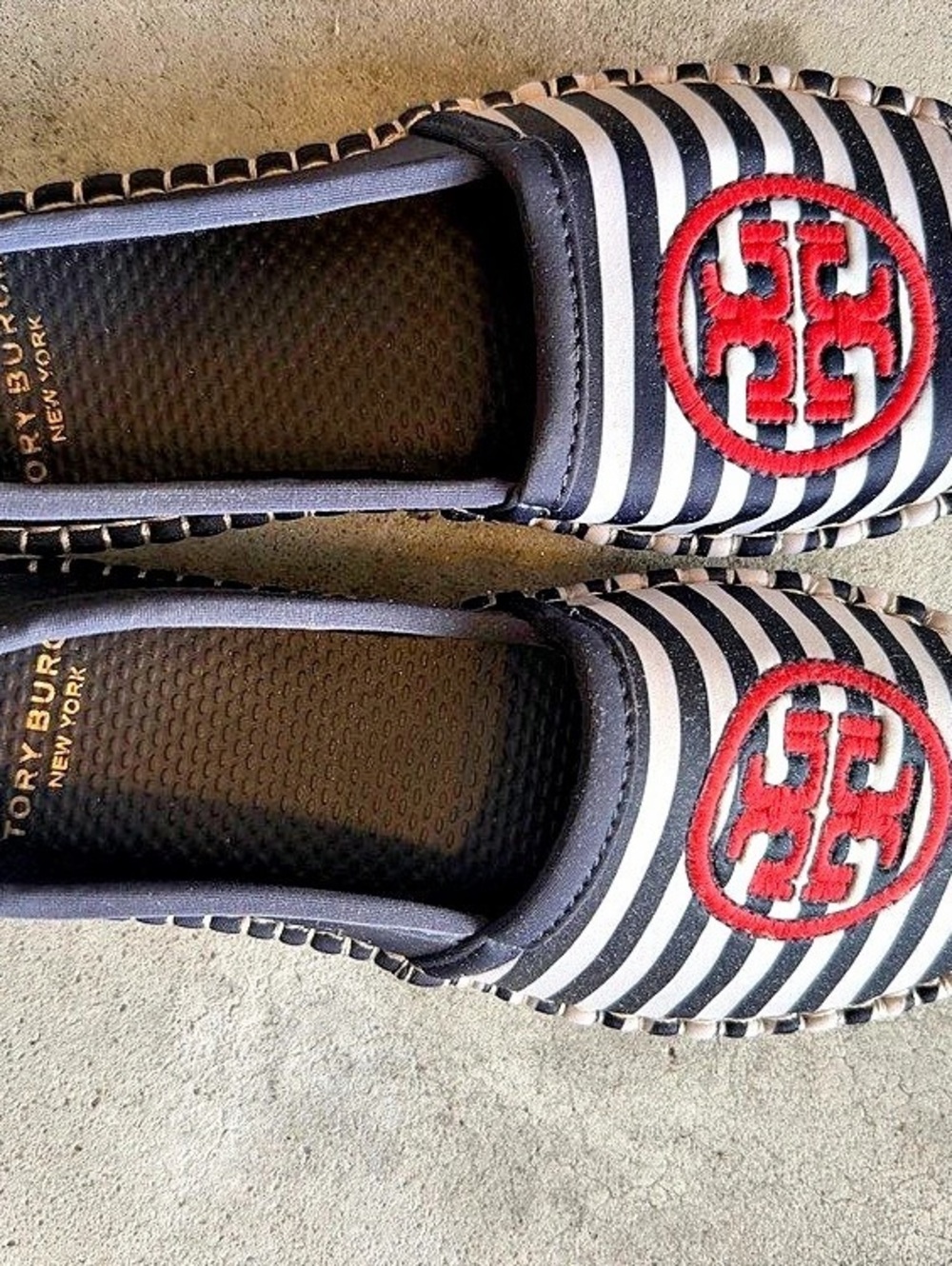 Tory Burch Women's Striped Espadrille Flats Black & White
